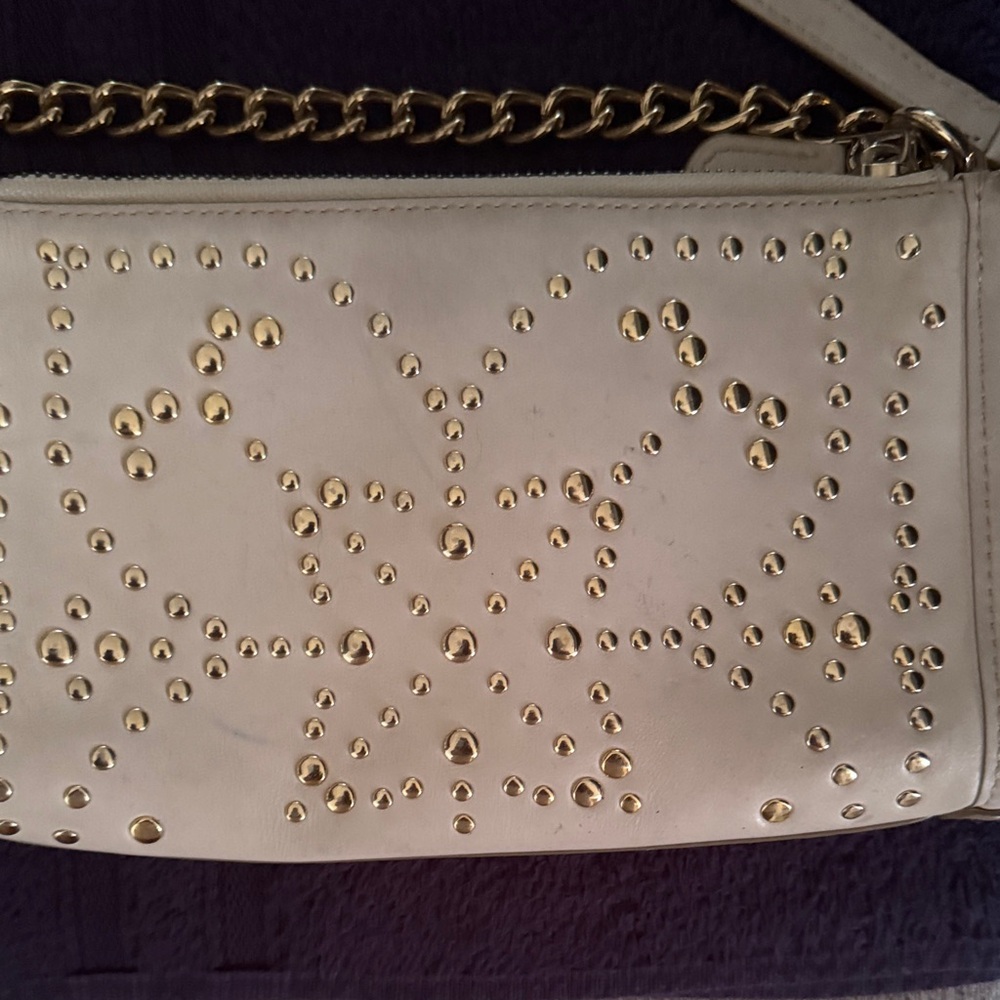 Coach Metallic Pale Gold Studded Leather Crossbody - Picture 4 of 7